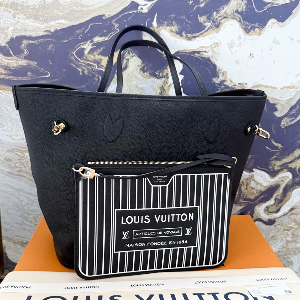New! Louis Vuitton Neverfull MM Monogram Calfskin Neo Inside Out Black Tote